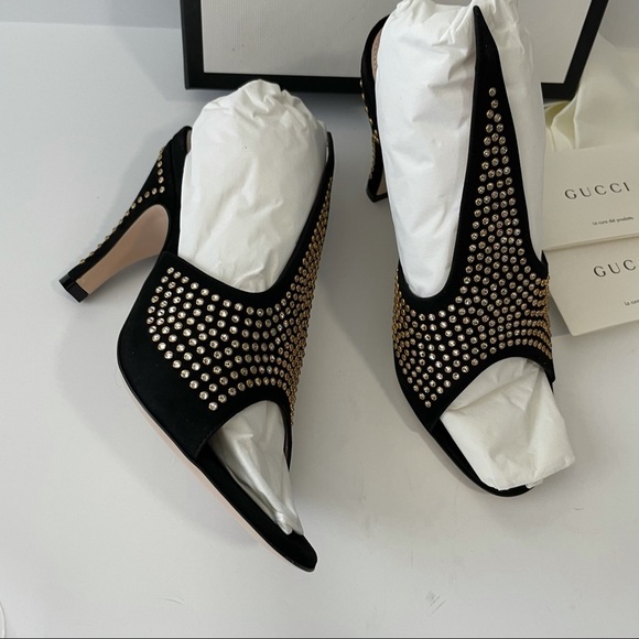 GUCCI Exaggerated point Crystal Suede Mules Black 37 7 glam era Renaissance - Picture 5 of 17